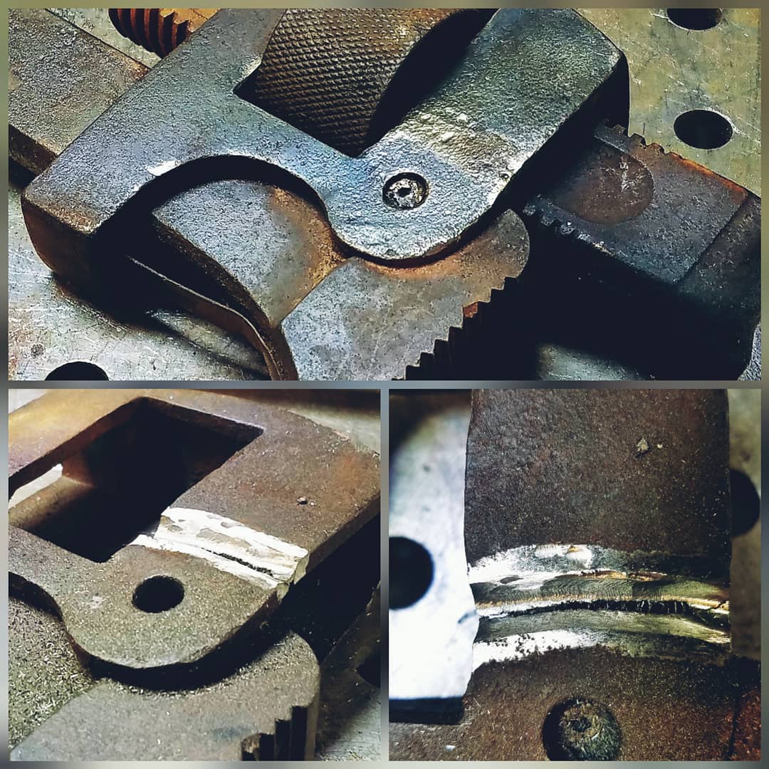 Antique cast iron pipe wrench repair